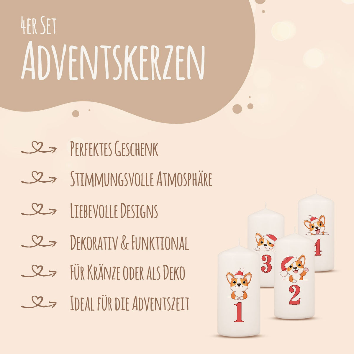 Adventskerzen Hunde – Maße und Produktdetails