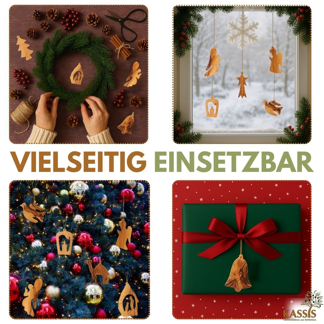 Kersthangers van olijfhout – set van 10