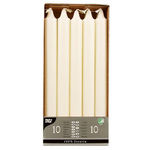 10 Stearin-Kronkerzen 24 cm – Weiß