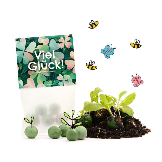 10×5 Blumenmurmeln „Viel Glück“ – Kleeblattmuster