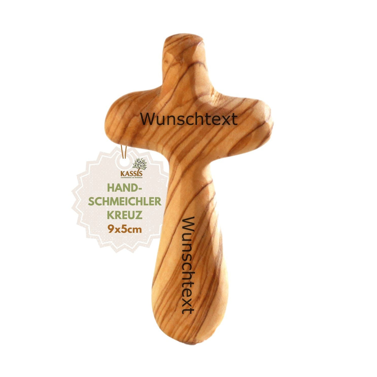Olivenholz-Handkreuz mit Gravur – 7 bis 10,5 cm – weitere Produktansicht 12 von 13