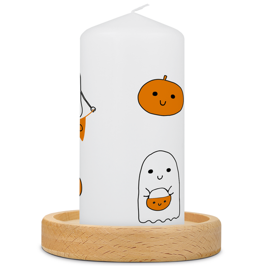 Halloween-kaars Geesten met kaarsenbordje – 12 cm