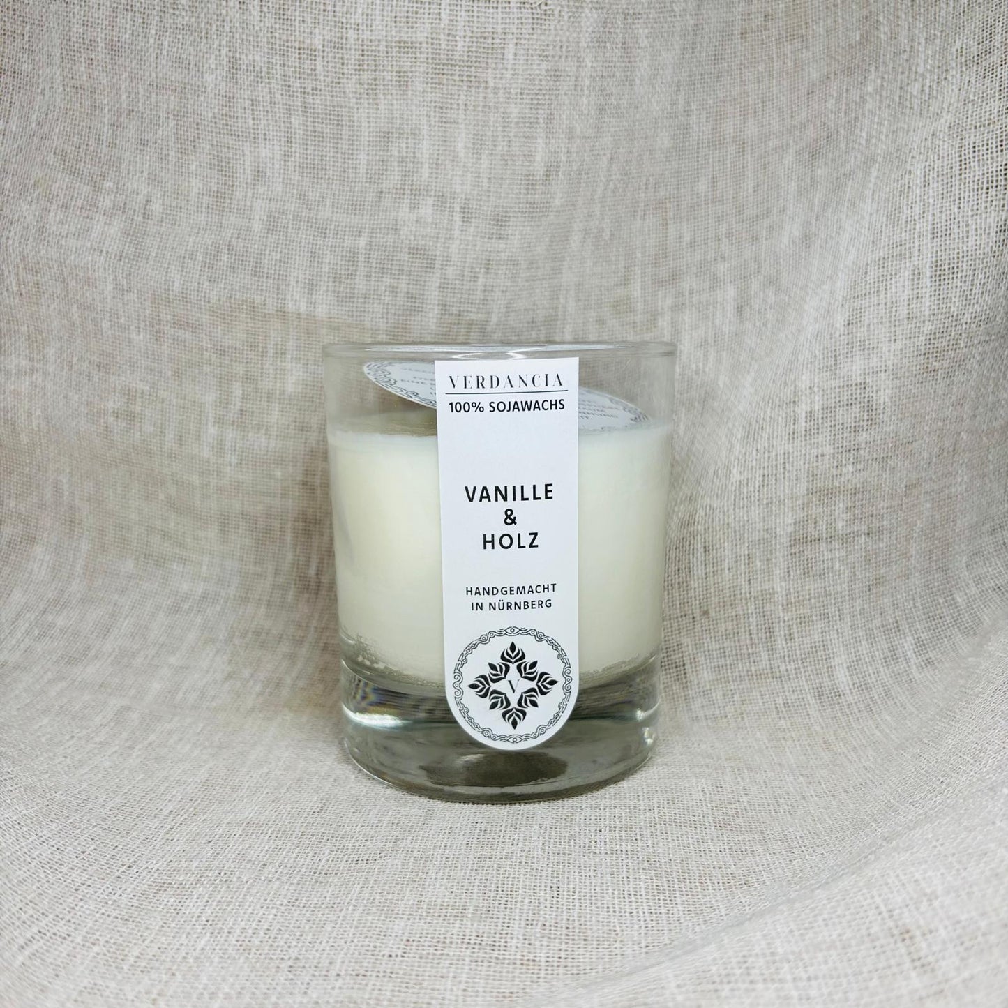 Verdancia Original Vanille und Holz – Nahaufnahme der Duftkerze