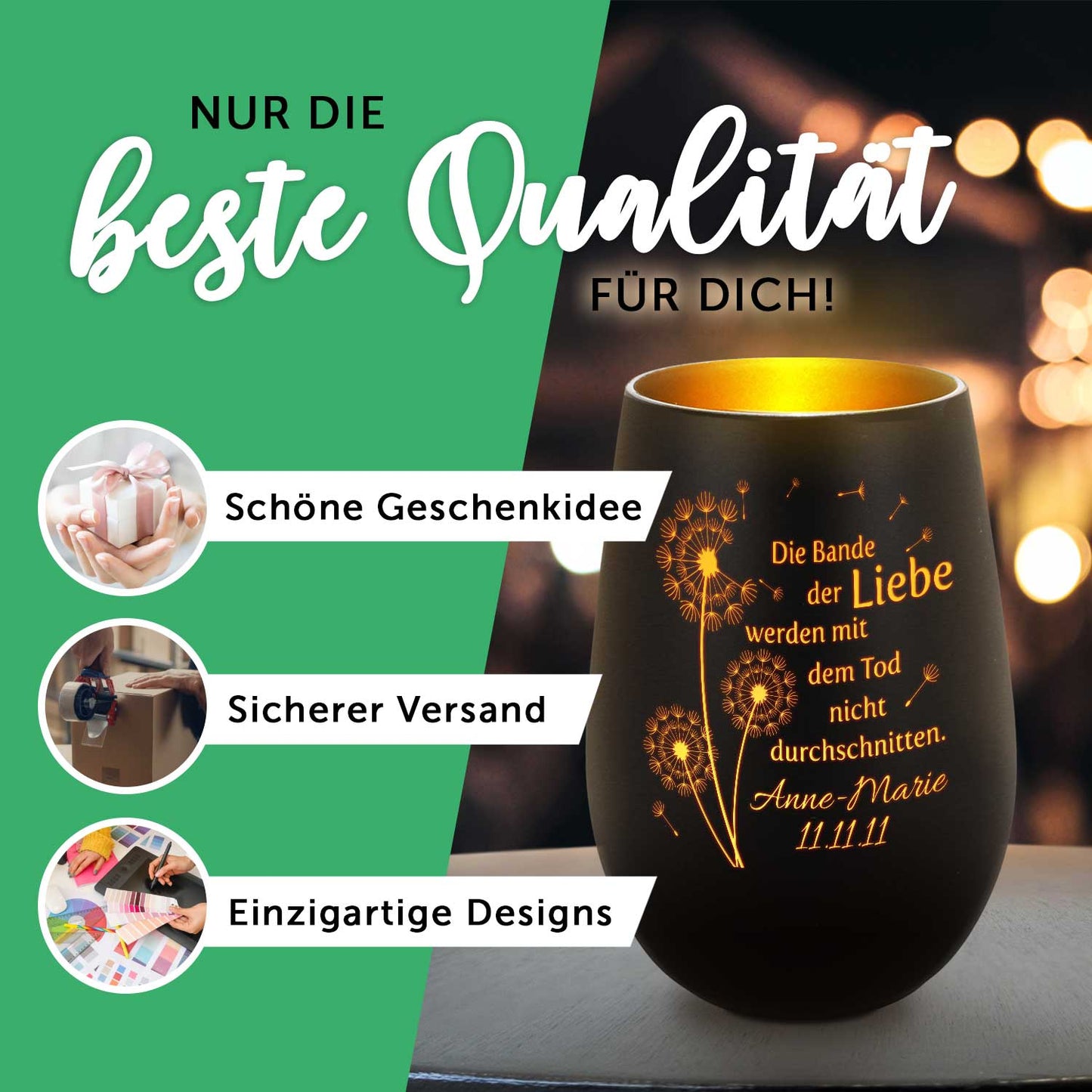 Personalisiertes Windlicht „Schneeflocke“ – Name & Datum