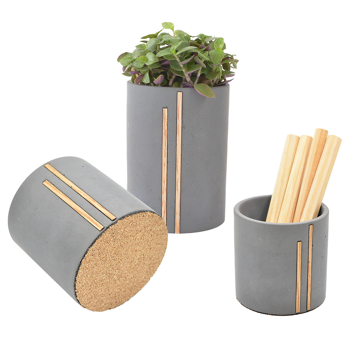 Bannik Design Lomvika – Stiftehalter aus Beton und Holz, Farbe dunkelgrau, Produktansicht 17