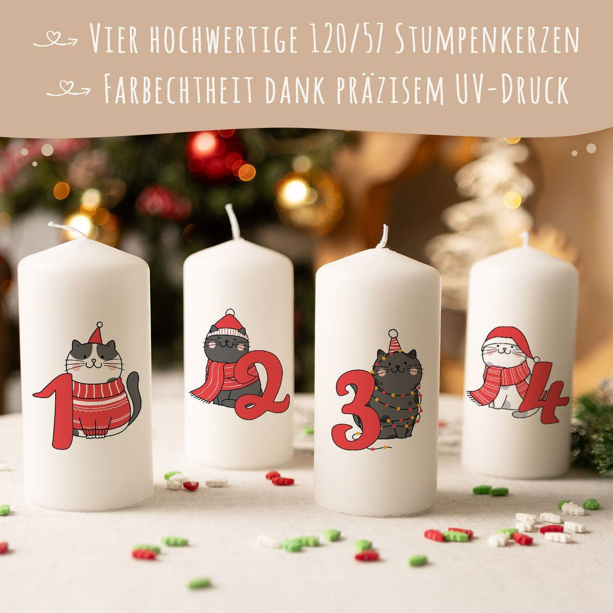 Adventskerzen mit Katzenmotiven als Weihnachtsgeschenk für Katzenfans