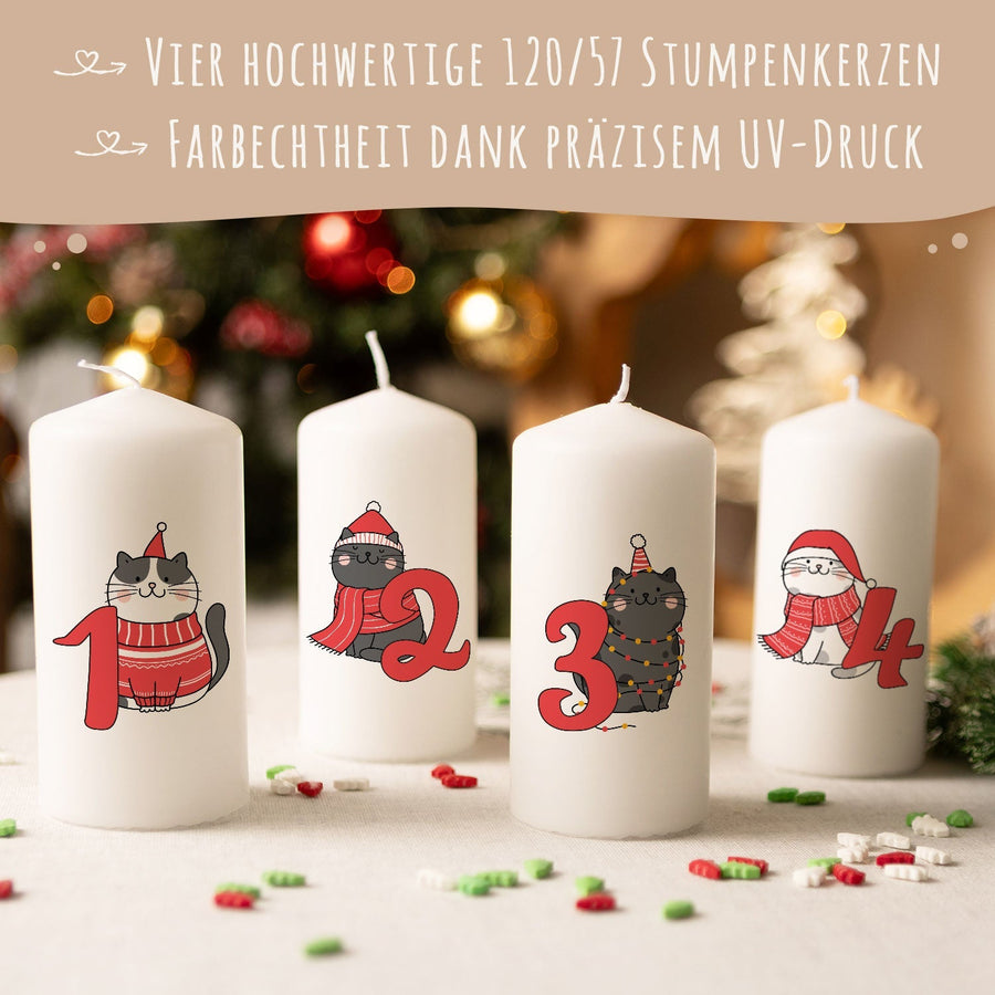 Adventskerzen mit Katzenmotiven als Weihnachtsgeschenk für Katzenfans