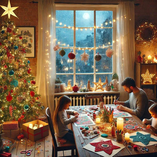 Papier, Band und Naturmaterialien für einfache Weihnachtsprojekte