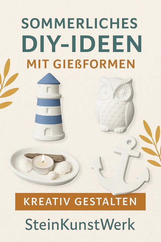 Sommerliches DIY-Material mit Farben, Anhängern und kleinen Dekoobjekten