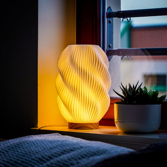 Twuro lamp with warm paired light for balanced rooms and evening rituals