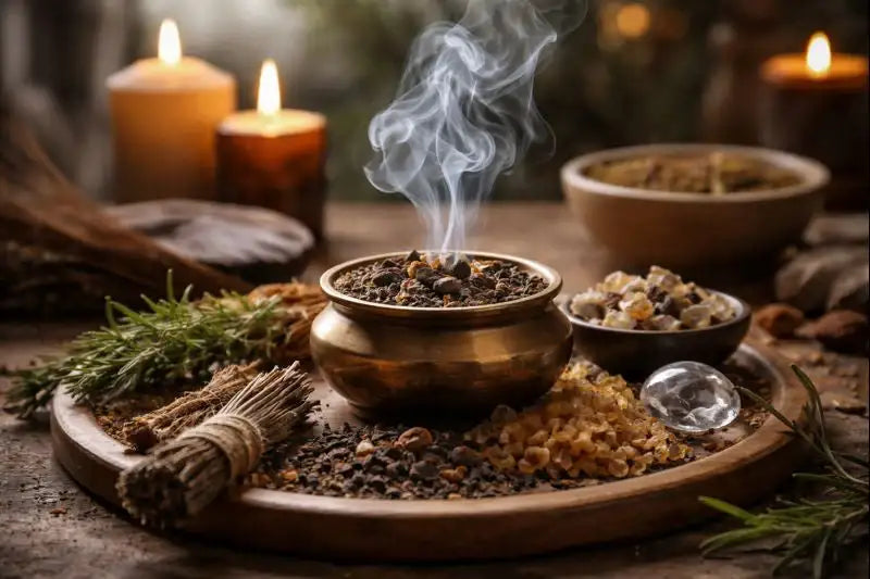 Wierook, kruiden en Palo Santo voor een veilig symbolisch ruimteritueel