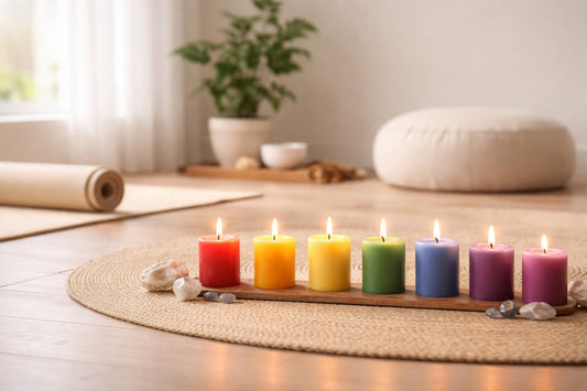 Chakra-Kerzen in sieben Farben für Meditation und Rituale