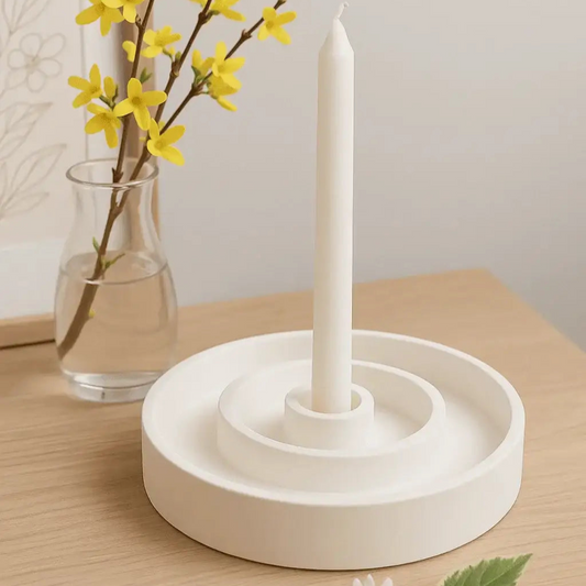 Autumn evening ritual with candle on a handmade ritual plate