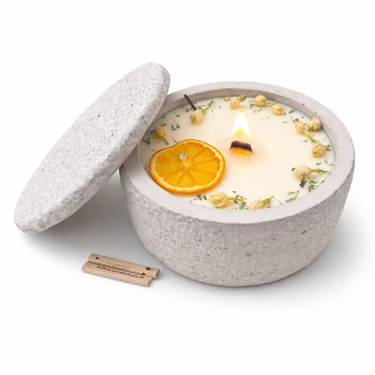 Citronella-Outdoor-Kerze im modernen Betongefäß mit Deckel