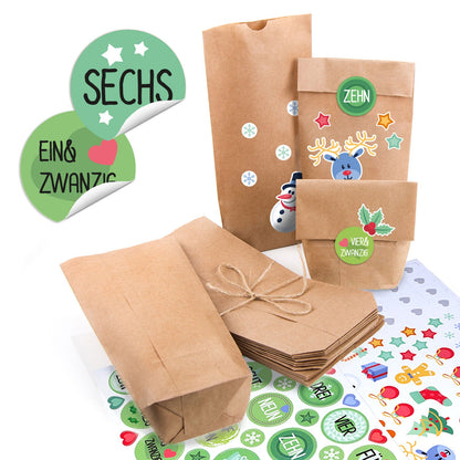 DIY-Adventskalender mit 25 Kraftpapiertüten und 110 Stickern