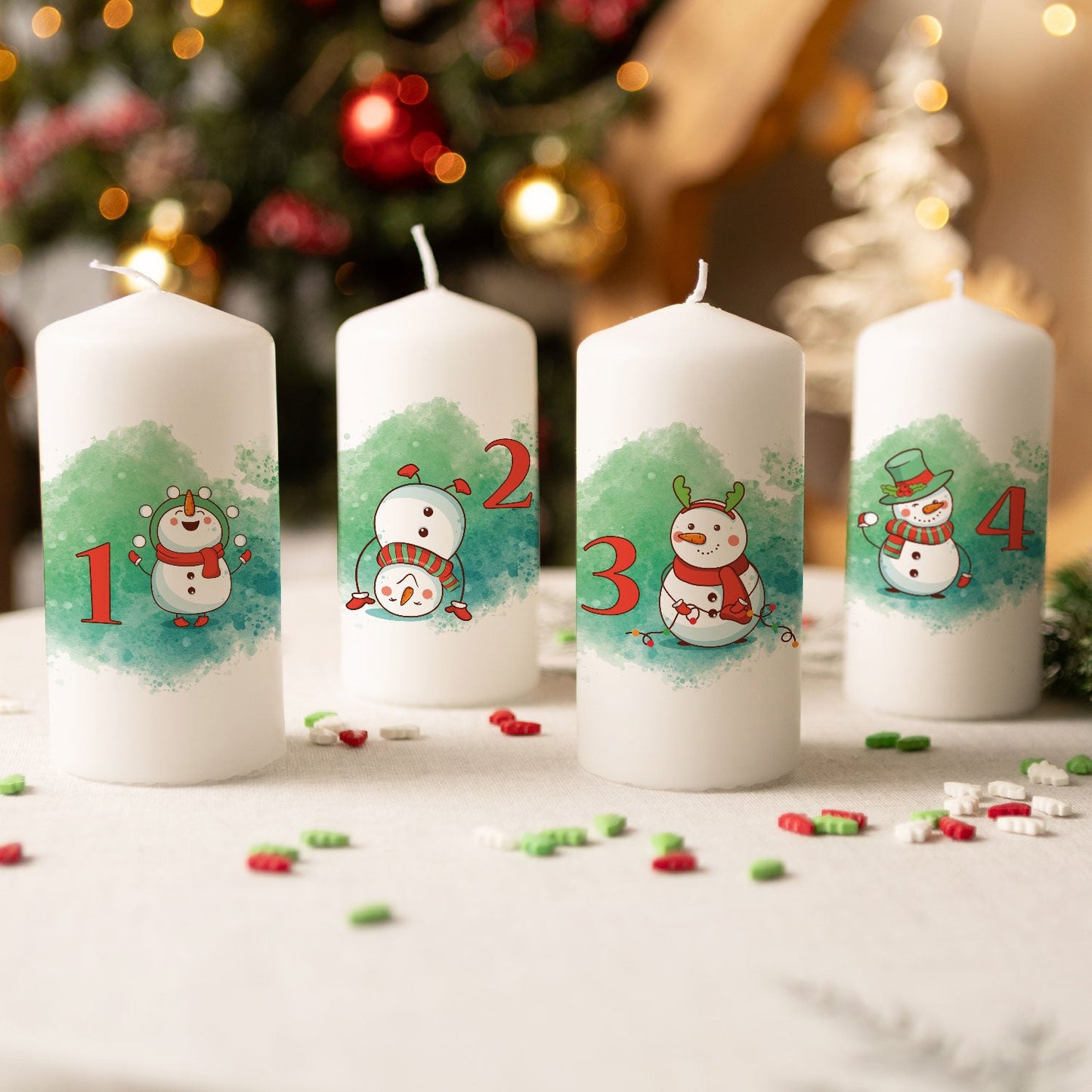 Adventskaarsen ‘Sneeuwpop’ – set van 4