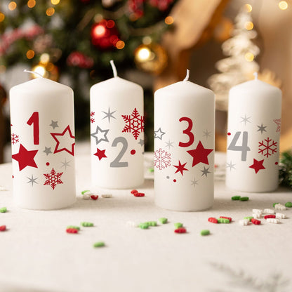 Adventskerzen „Sterne“ – 4er-Set in 4 Farben