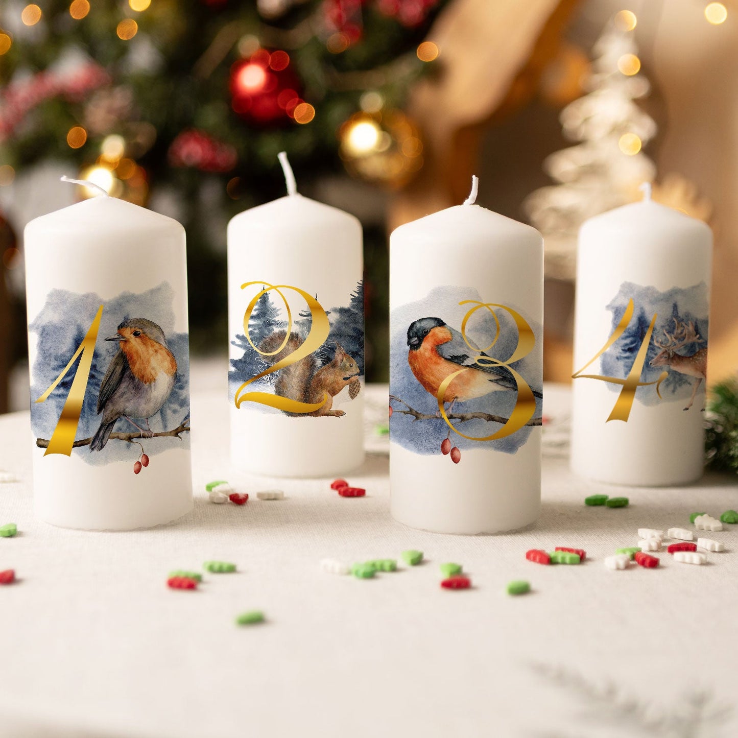 Adventskaarsen ‘Dieren’ – set van 4 met wintermotieven