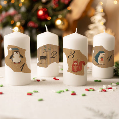 Adventskaarsen ‘Dieren Vintage’ – set van 4