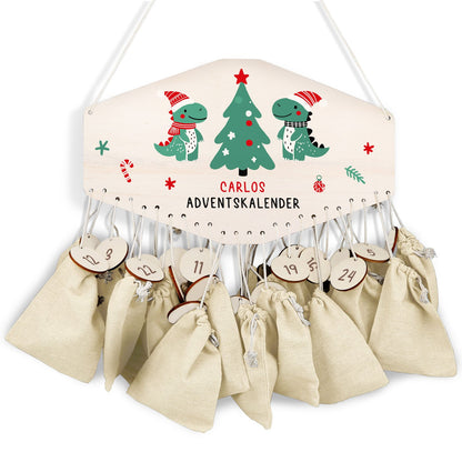 Gepersonaliseerde houten adventskalender „Dino’s“ – met naam