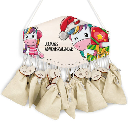 Gepersonaliseerde houten adventskalender „Eenhoorn“ – met naam