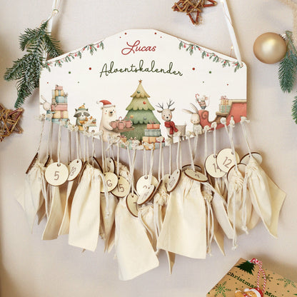 Personalisierter Holz-Adventskalender Festvorbereitung mit Name
