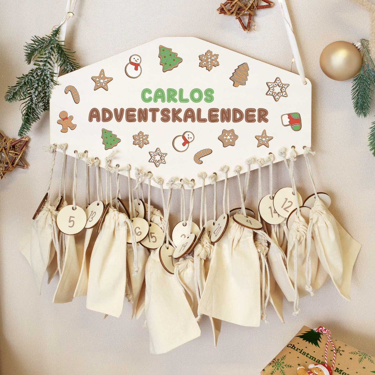 Personalisierter Holz-Adventskalender Lebkuchen mit Name