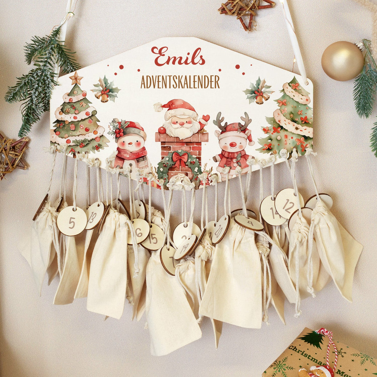Personalisierter Holz-Adventskalender Nikolaus mit Name