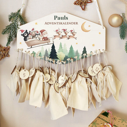 Personalisierter Holz-Adventskalender Schlitten mit Name