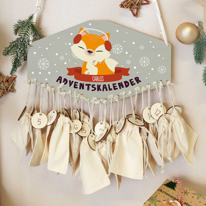 Personalisierter Holz-Adventskalender Wintertiere mit Name