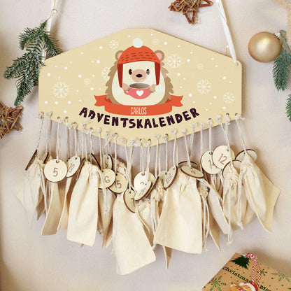 Gepersonaliseerde houten adventskalender „Winterdieren“ – met naam