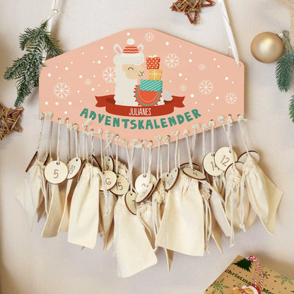 Gepersonaliseerde houten adventskalender „Winterdieren“ – met naam