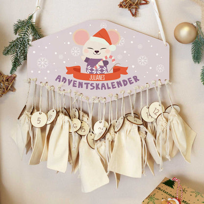 Gepersonaliseerde houten adventskalender „Winterdieren“ – met naam