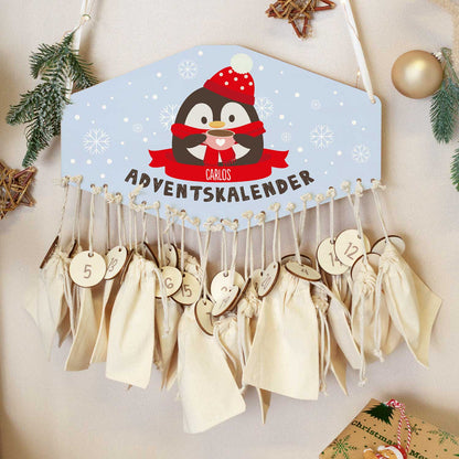 Gepersonaliseerde houten adventskalender „Winterdieren“ – met naam