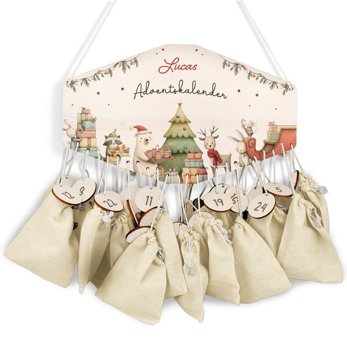 Gepersonaliseerde houten adventskalender „Kerstvoorbereiding“ – met naam