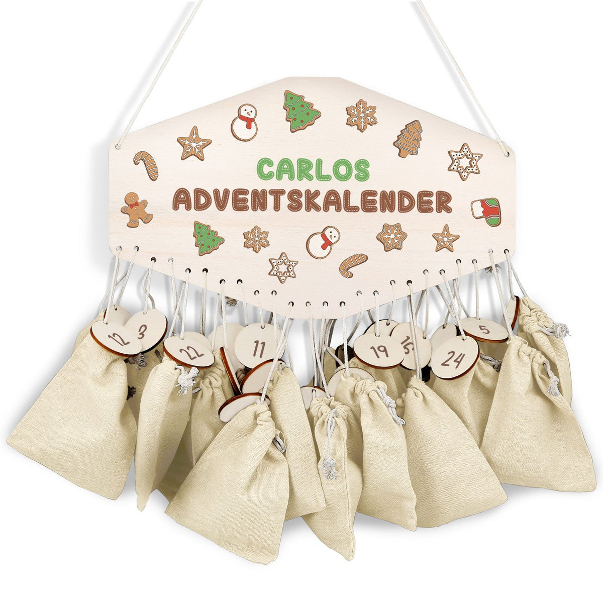Gepersonaliseerde houten adventskalender „Peperkoek“ – met naam