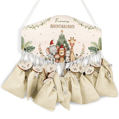 Gepersonaliseerde houten adventskalender „Kerstsafari“ – met naam