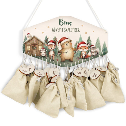 Gepersonaliseerde houten adventskalender „Winterhut“ – met naam