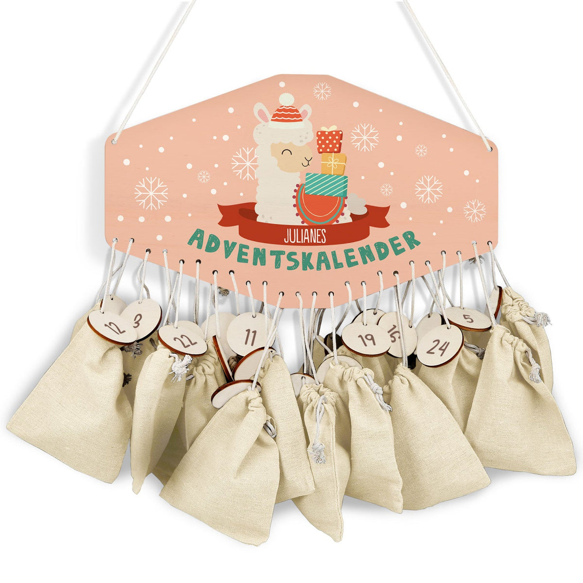 Gepersonaliseerde houten adventskalender „Winterdieren“ – met naam