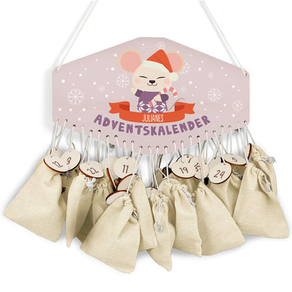 Gepersonaliseerde houten adventskalender „Winterdieren“ – met naam
