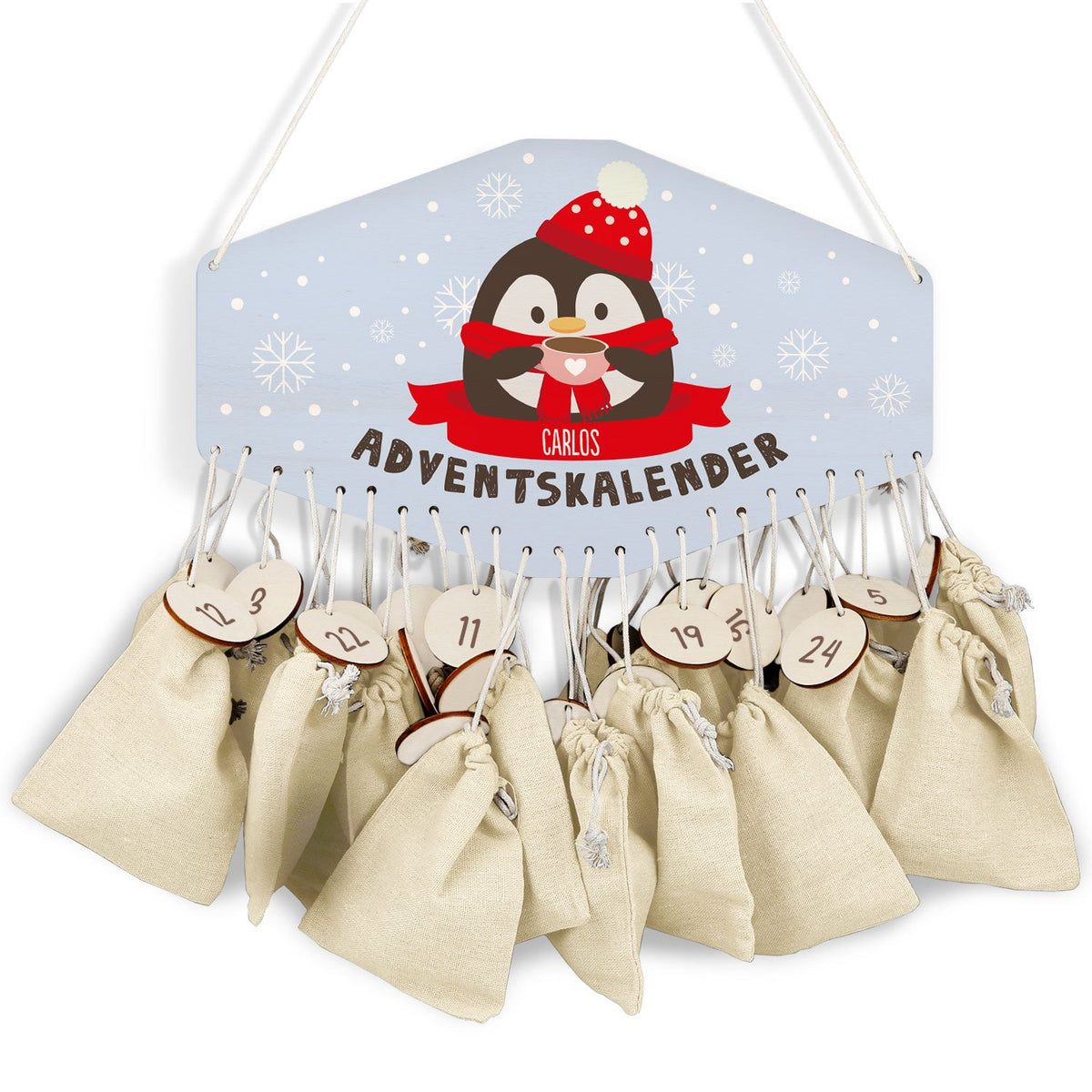 Gepersonaliseerde houten adventskalender „Winterdieren“ – met naam