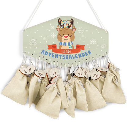 Gepersonaliseerde houten adventskalender „Winterdieren“ – met naam