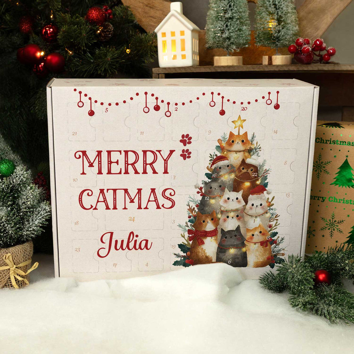 Personalisierter DIY-Adventskalender Catmas zum Befüllen