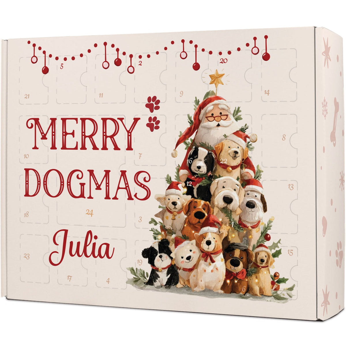 Gepersonaliseerde DIY-adventskalender „Dogmas“ – om zelf te vullen