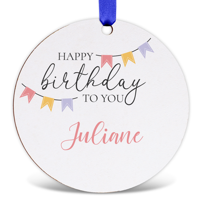 Holz-Geschenkanhänger Happy Birthday personalisiert – Motiv und Name