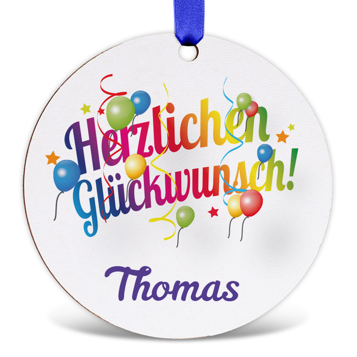 Personalisierter Holz-Geschenkanhänger Herzlichen Glückwunsch – Detailansicht