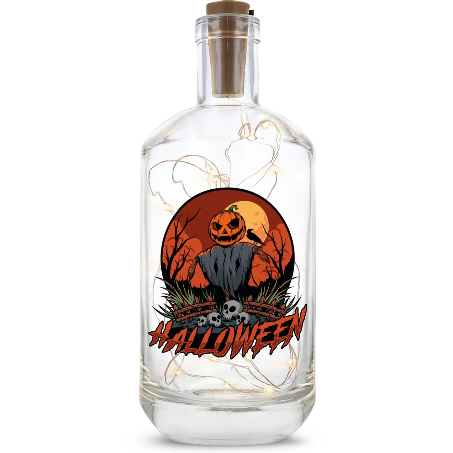 Halloween-Flaschenlicht „Vogelscheuche I“ mit LED-Lichterkette