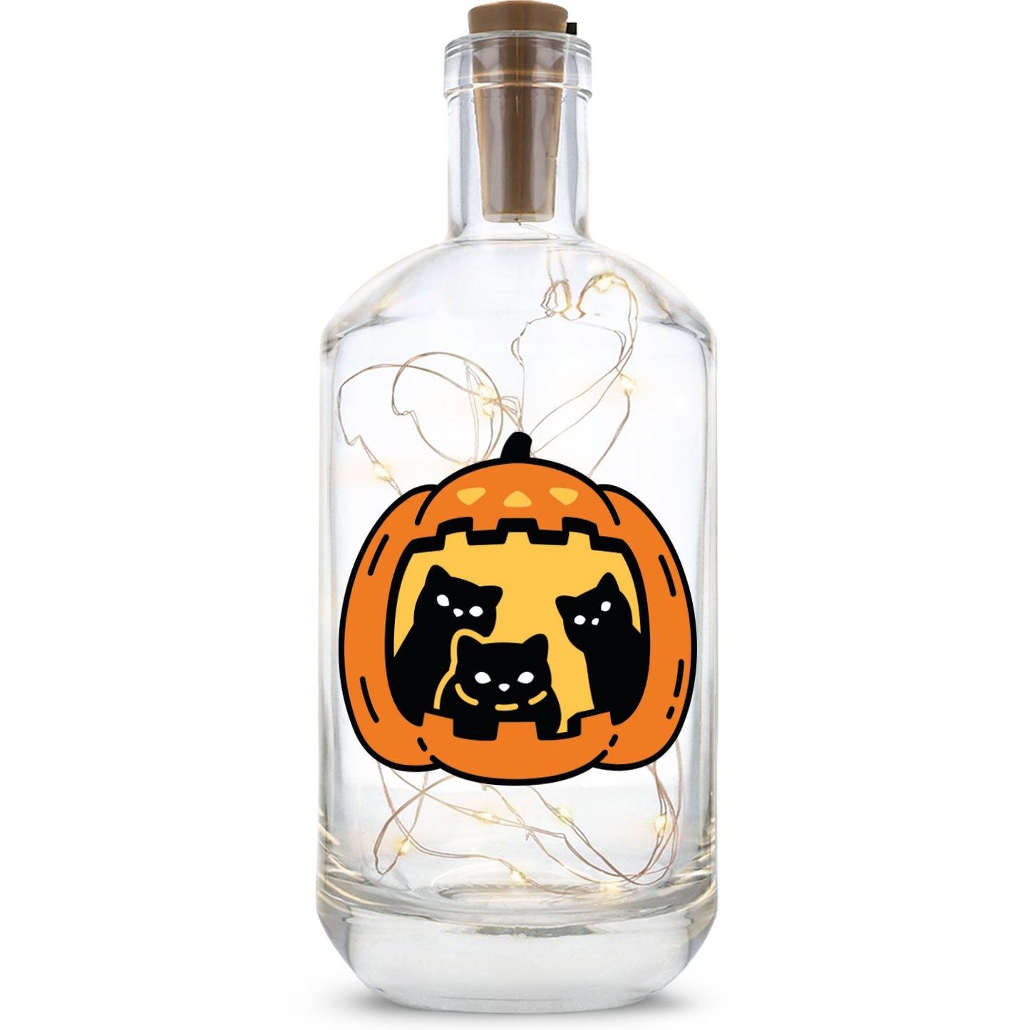 Halloween-Flaschenlicht „Kürbis & Katzen“ mit LED-Lichterkette
