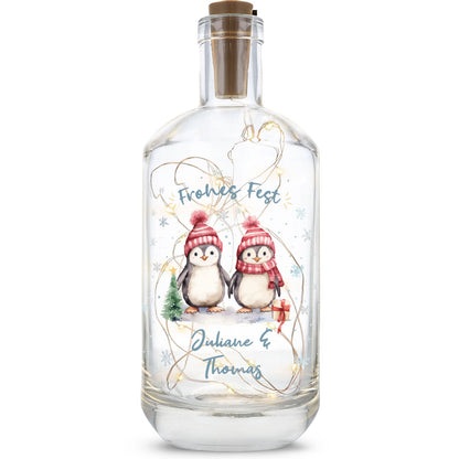 LED-Flaschenlicht „Pinguine“ mit Name – Produktansicht der Glasflasche