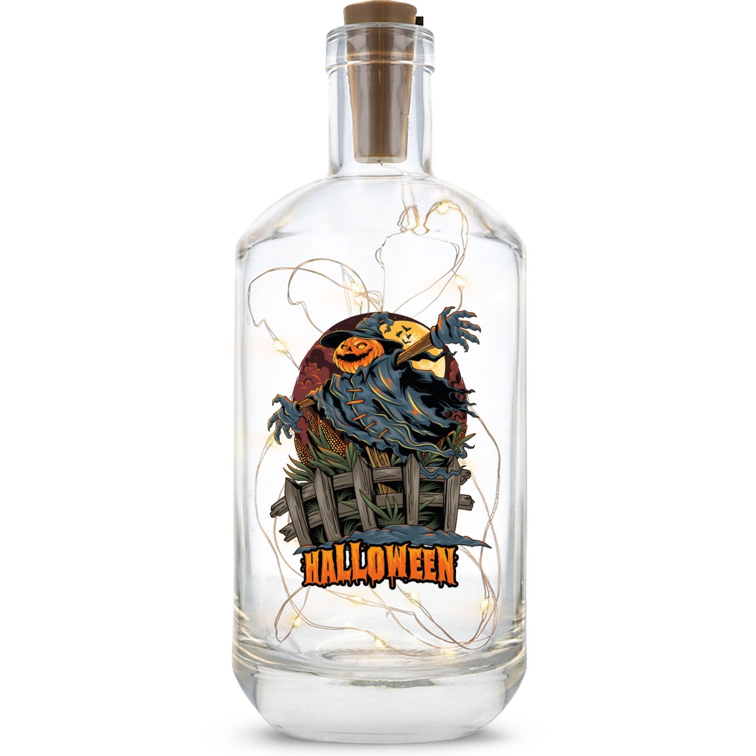 Halloween-Flaschenlicht „Vogelscheuche II“ mit LED-Lichterkette